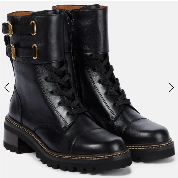 See By Chloé Mallory Leather Combat Boot Black Size EU 37